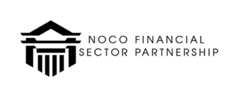 Black and white logo with a stylized building column and roof graphic on the left, and the words “NOCO FINANCIAL SECTOR PARTNERSHIP” in uppercase letters on the right.